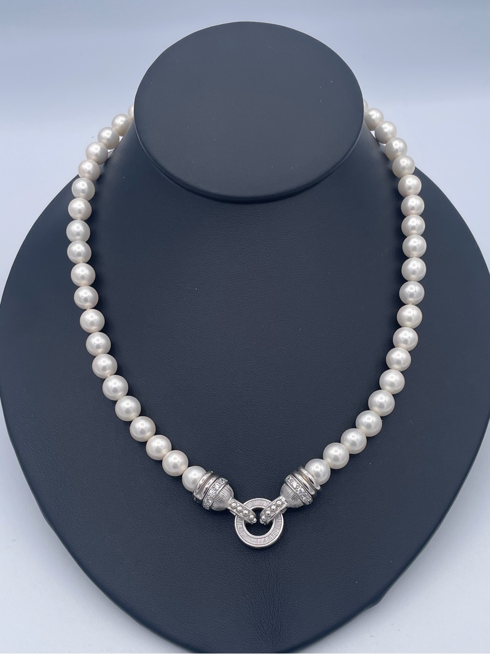 Judith Ripka Freshwater Pearl Necklace 925 Sterling Silver CZ Magnetic Clasp
